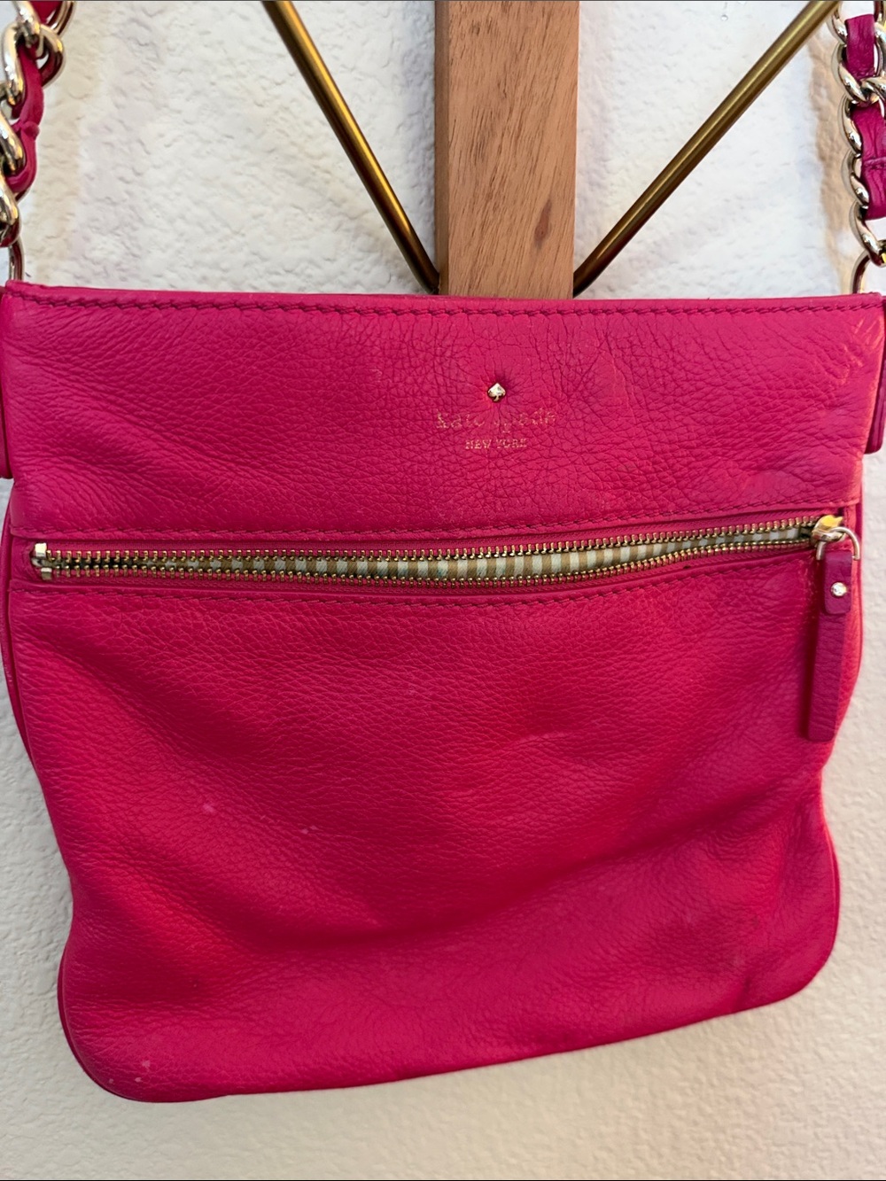 kate spade Fuchsia Leather Crossbody Bag with Gold Chain Trim